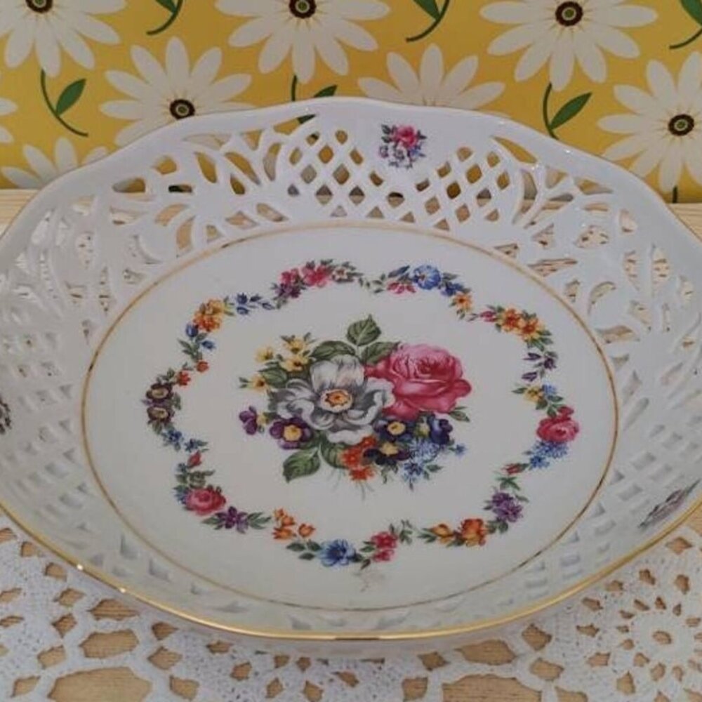 Beautiful Vintage Schumann Germany Selt 1881 Reticulated Floral Bowl Plate